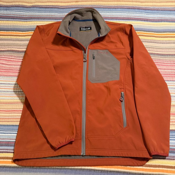 Orvis Other - Orvis Mens Softshell Fleece Lined Jacket Burnt Orange Grey 25ZR Size Medium